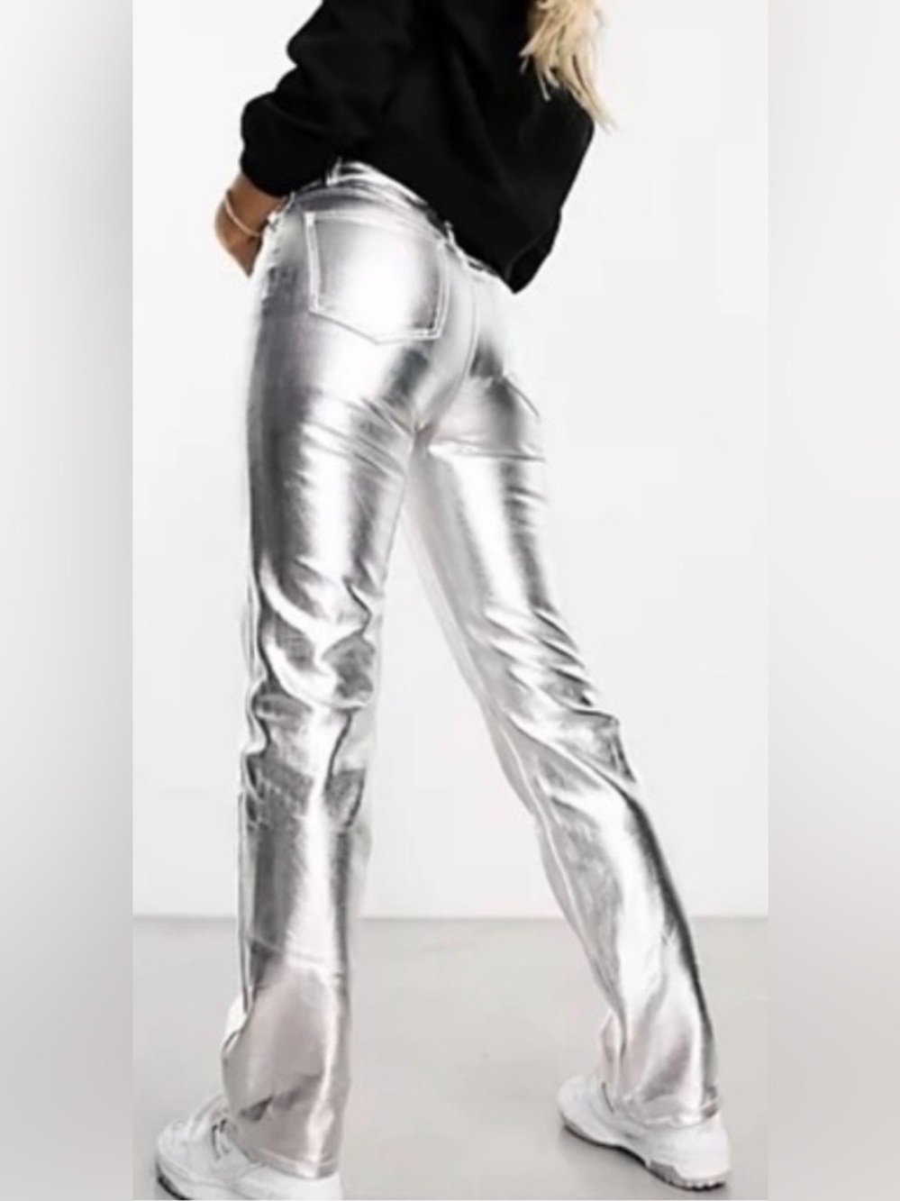 NWT love, Fire Zip Front Metallic Silver Foil Chrome Party Pants (1)